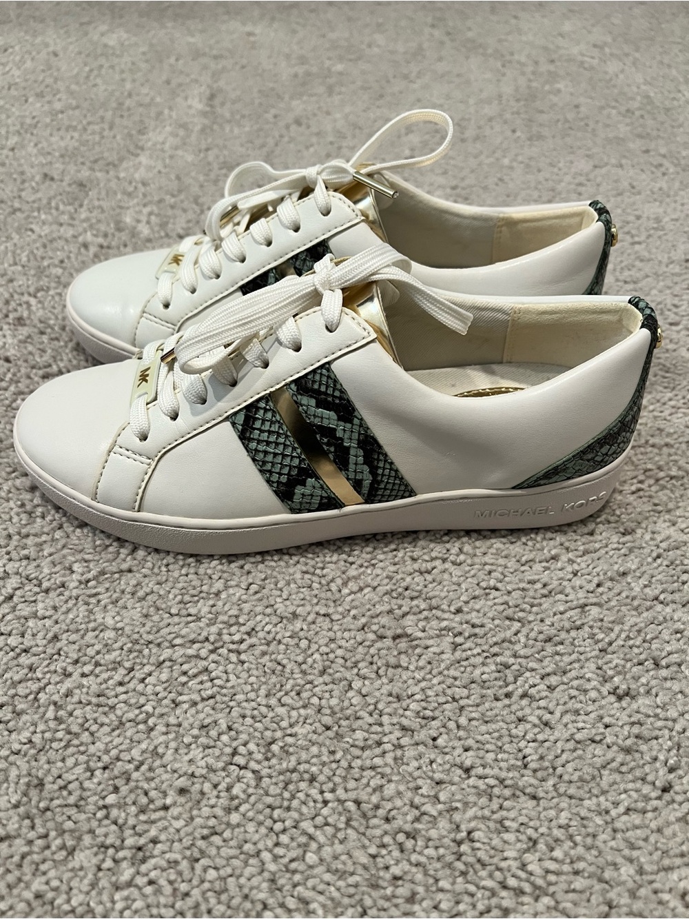Michael Kors White Sneakers with Green Snake-Print